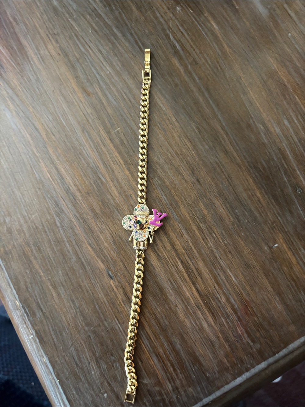 Gold-Tone Women’s Bracelet with Multicolor Crystal Charm